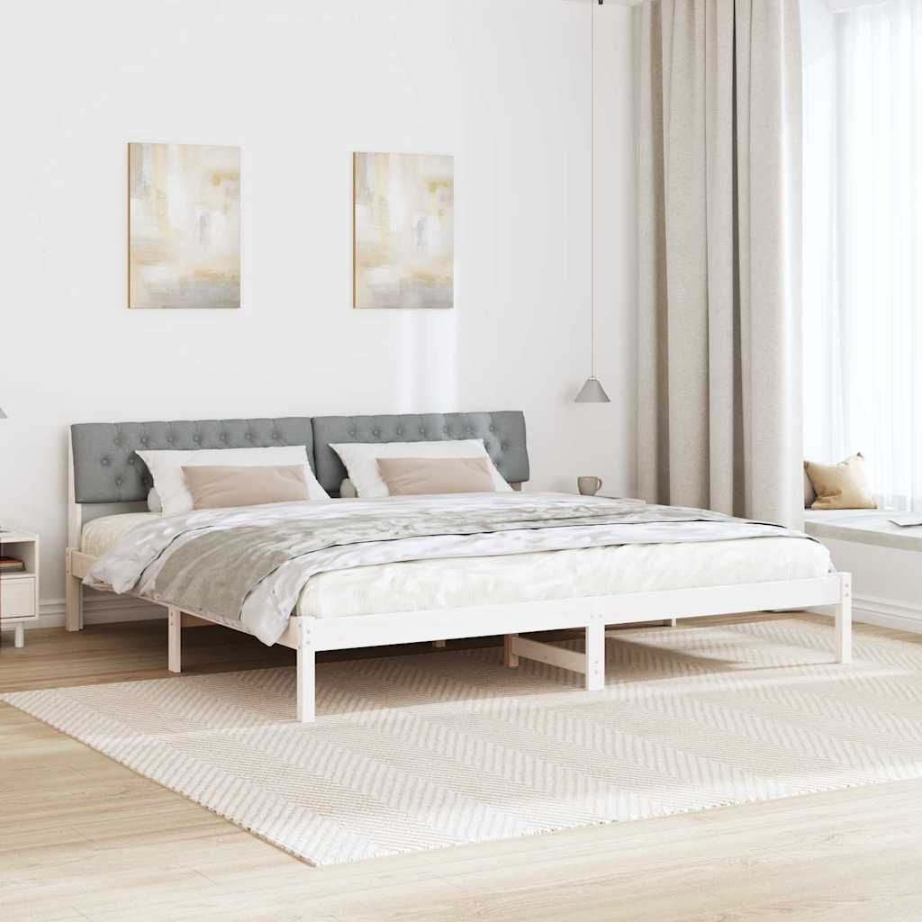 vidaXL Rama łóżka Biały i jasnoszary 200 x 200 cm Lite drewno sosnowe