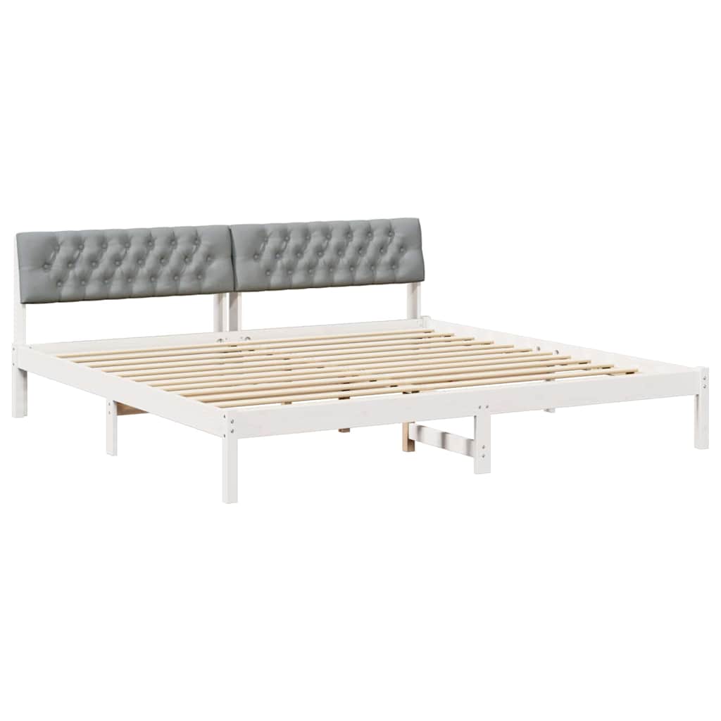 vidaXL Rama łóżka Biały i jasnoszary 200 x 200 cm Lite drewno sosnowe