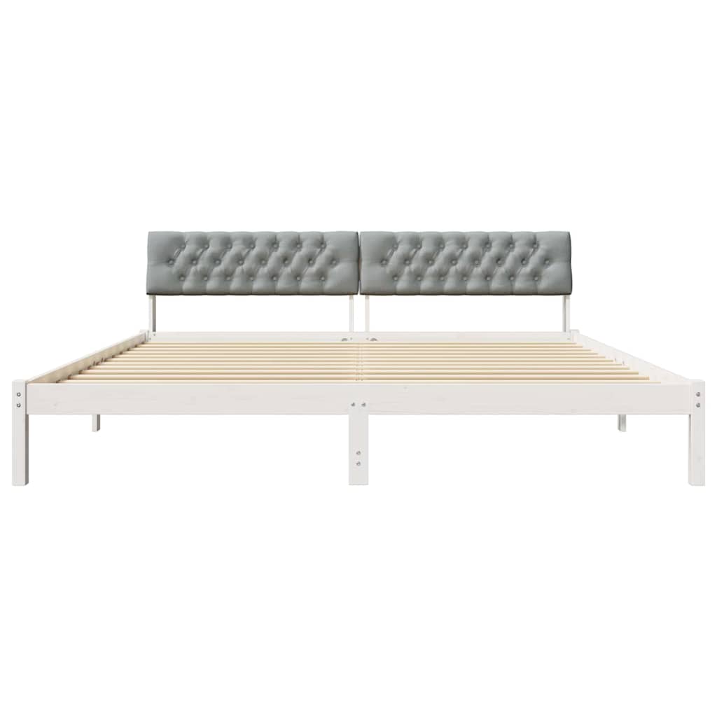 vidaXL Rama łóżka Biały i jasnoszary 200 x 200 cm Lite drewno sosnowe