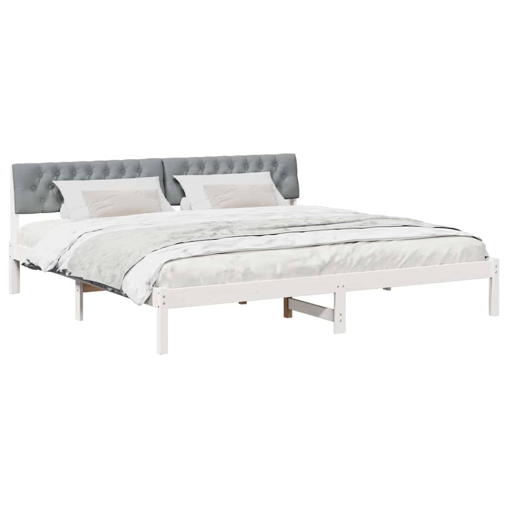 vidaXL Rama łóżka Biały i jasnoszary 200 x 200 cm Lite drewno sosnowe