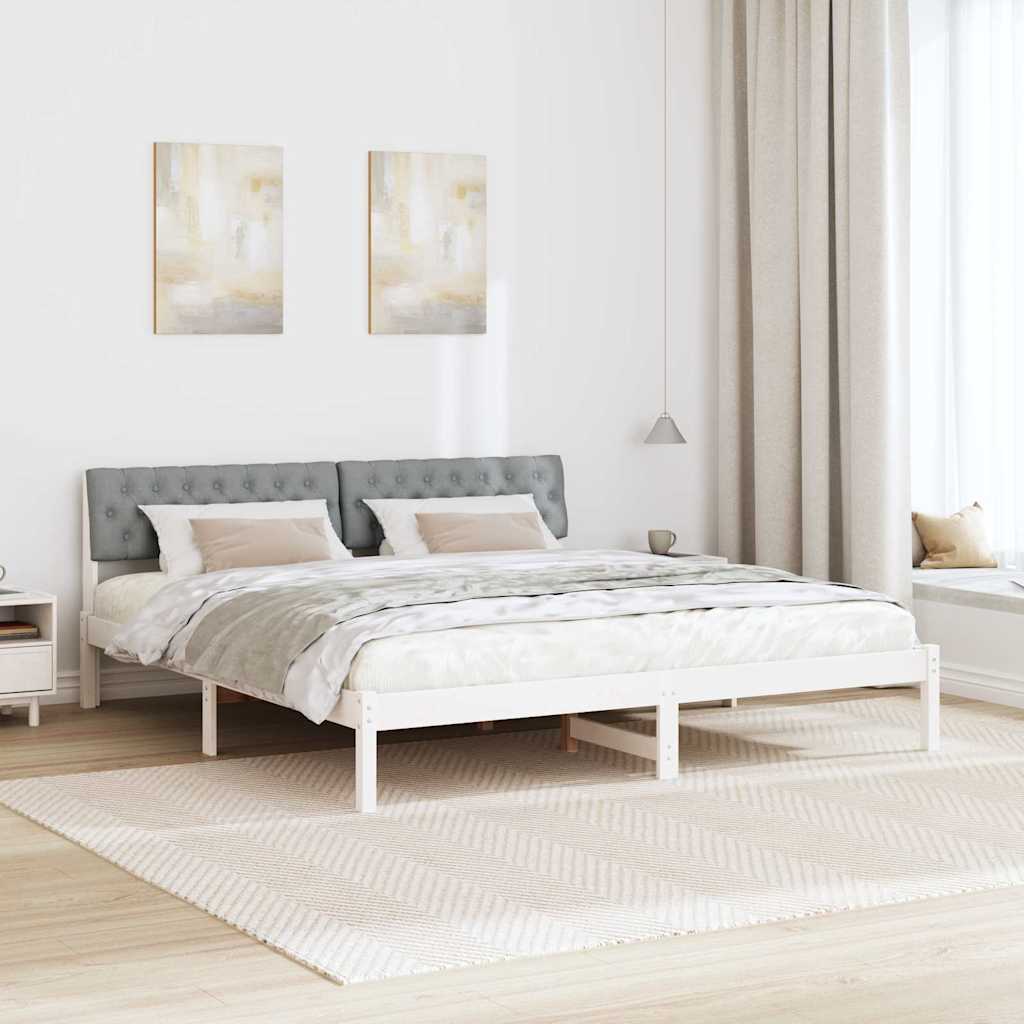 vidaXL Rama łóżka Biały i jasnoszary 180 x 200 cm Lite drewno sosnowe