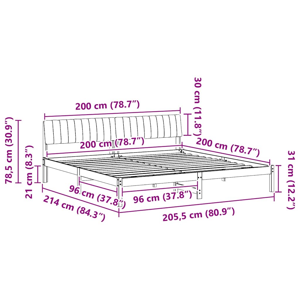 vidaXL Rama łóżka brązowo-czarny 200 x 200 cm Lite drewno sosnowe