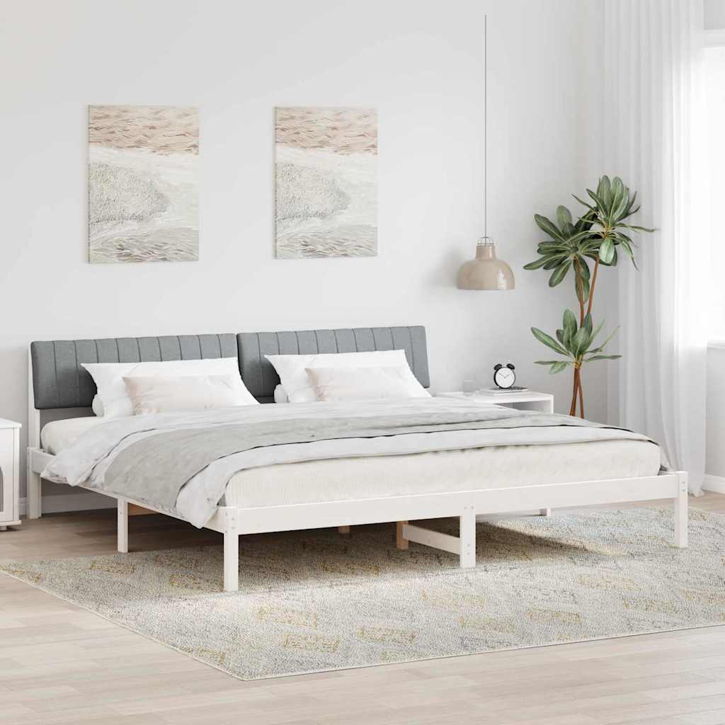 vidaXL Rama łóżka Biały i jasnoszary 200 x 200 cm Lite drewno sosnowe