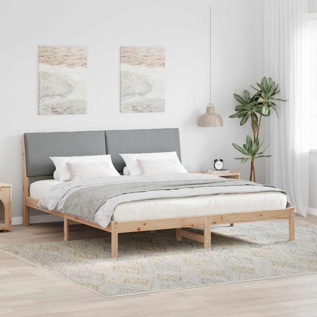 vidaXL Rama łóżka Z zagłówkiem Brązowy i jasnoszary 200 x 200 cm