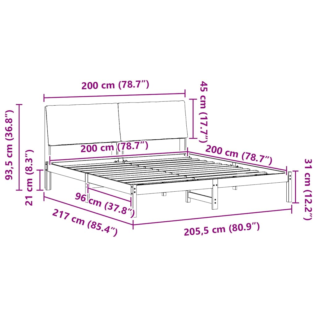 vidaXL Rama łóżka brązowo-czarny 200 x 200 cm Lite drewno sosnowe