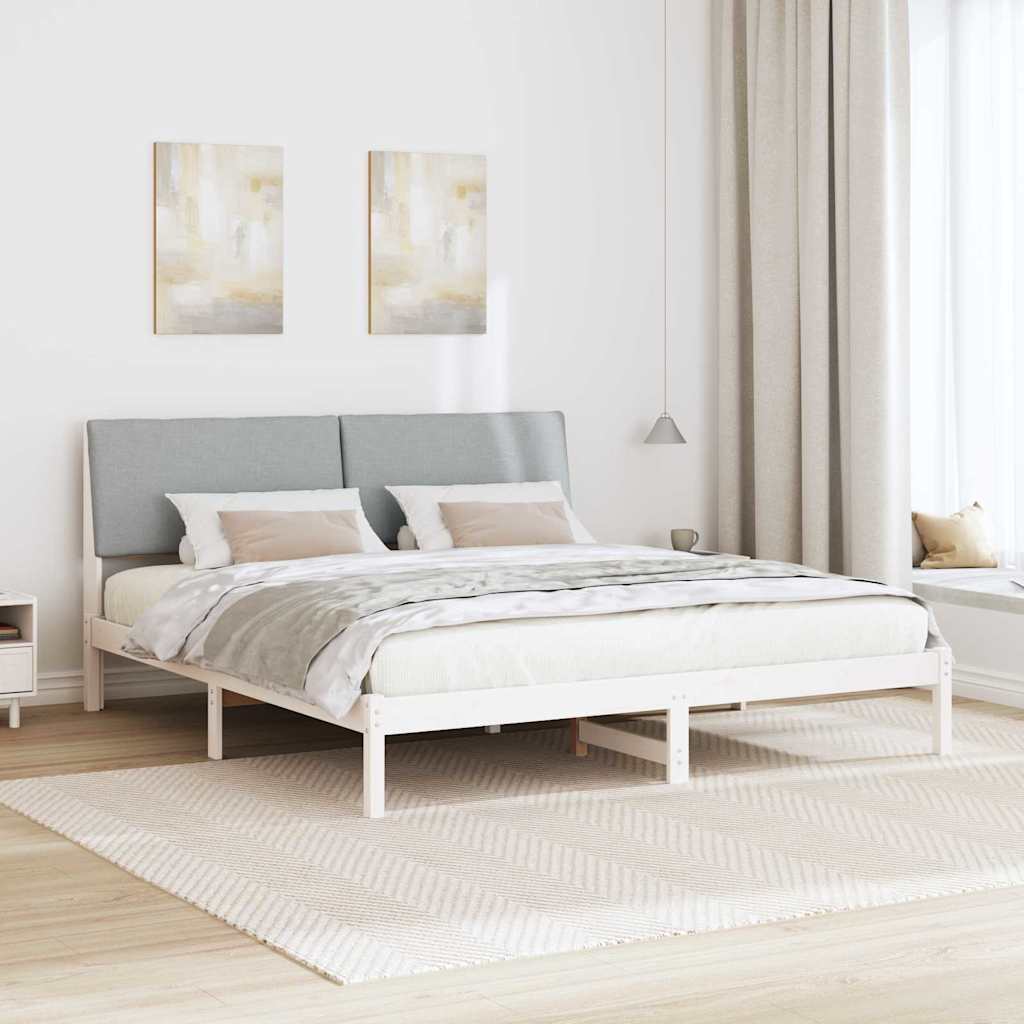 vidaXL Rama łóżka Biały i jasnoszary 200 x 200 cm Lite drewno sosnowe