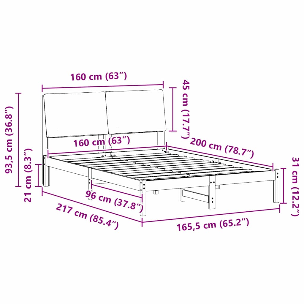 vidaXL Rama łóżka Biały i jasnoszary 160 x 200 cm Lite drewno sosnowe