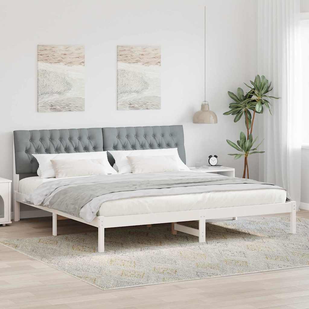 vidaXL Ramka łóżka z tapicerowanym wezgłowiem Biały 200 x 200 cm