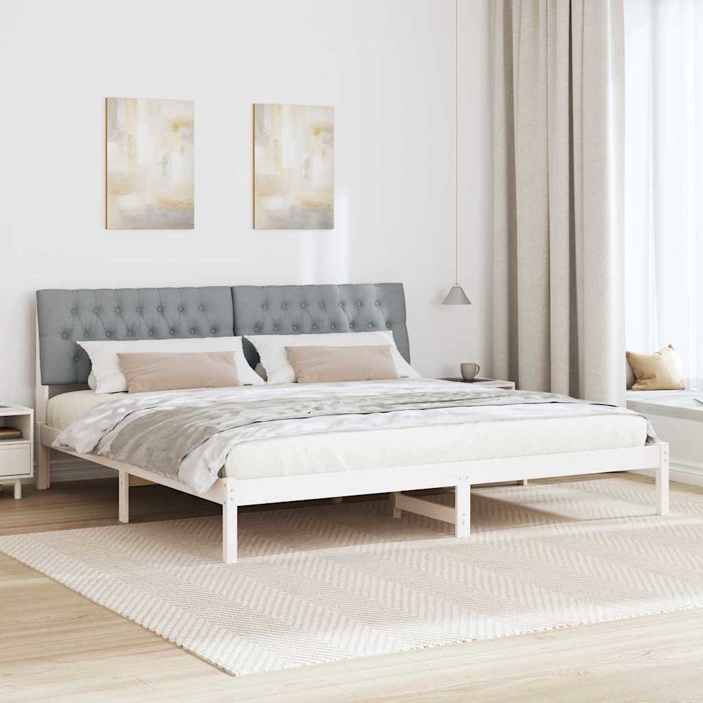 vidaXL Ramka łóżka z tapicerowanym wezgłowiem Biały 200 x 200 cm