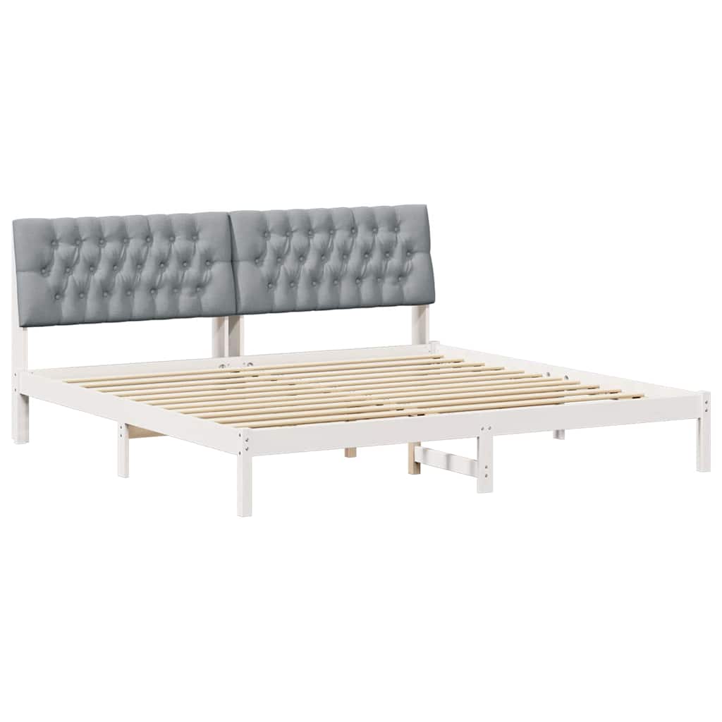 vidaXL Ramka łóżka z tapicerowanym wezgłowiem Biały 200 x 200 cm