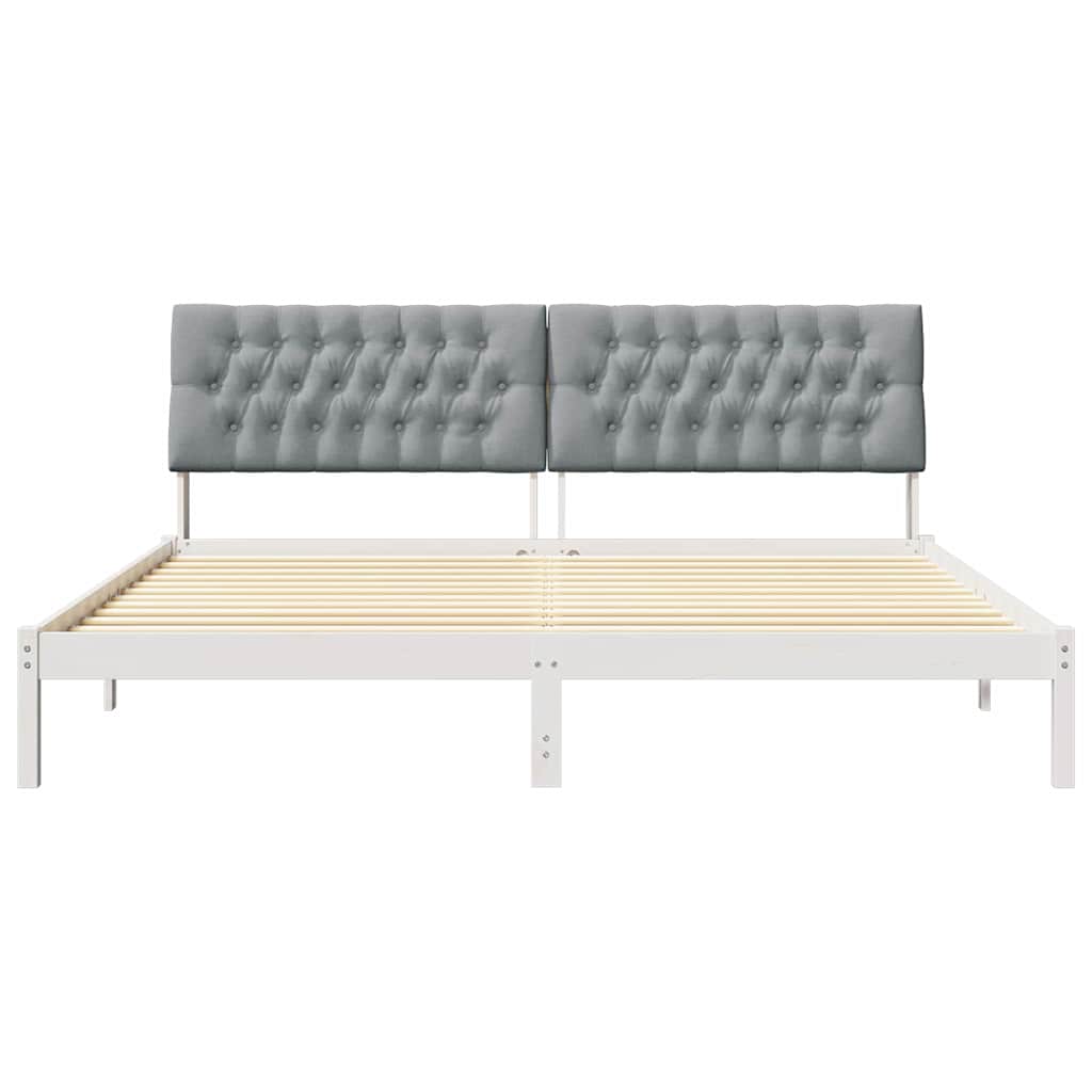 vidaXL Ramka łóżka z tapicerowanym wezgłowiem Biały 200 x 200 cm