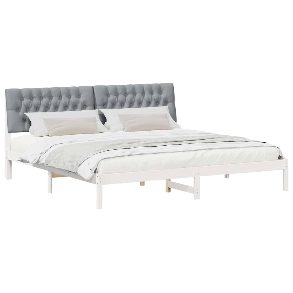 vidaXL Ramka łóżka z tapicerowanym wezgłowiem Biały 200 x 200 cm