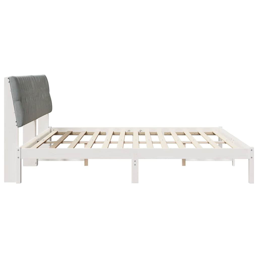 vidaXL Ramka łóżka z tapicerowanym wezgłowiem Biały 200 x 200 cm