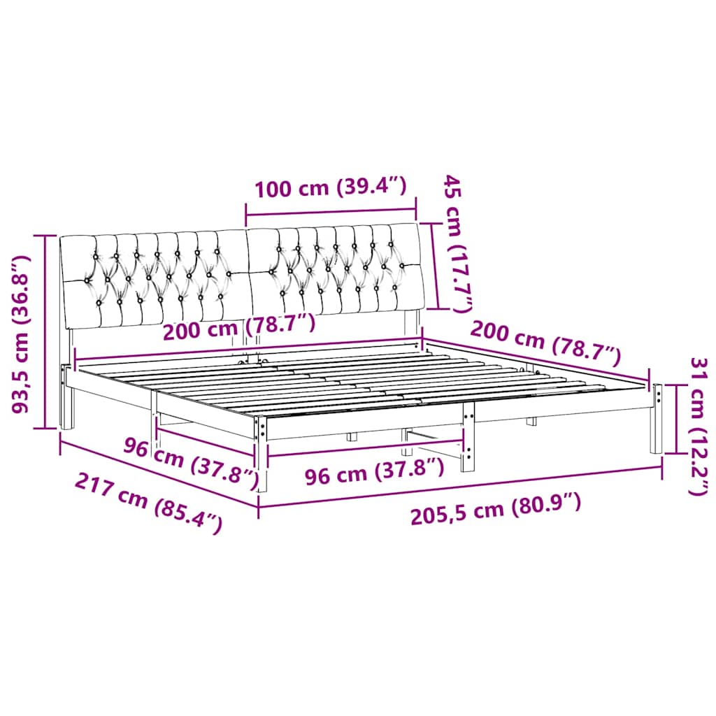 vidaXL Ramka łóżka z tapicerowanym wezgłowiem Biały 200 x 200 cm