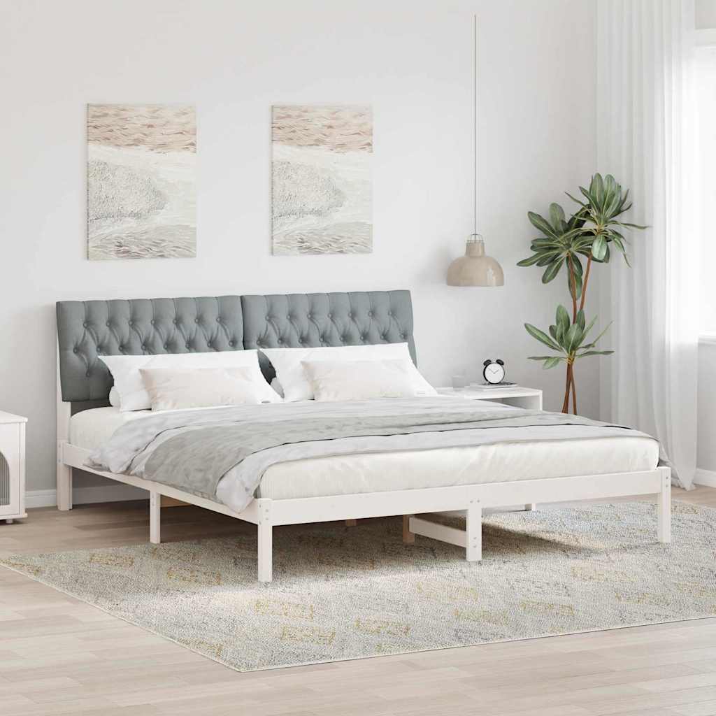 vidaXL Ramka łóżka z tapicerowanym wezgłowiem Biały 180 x 200 cm