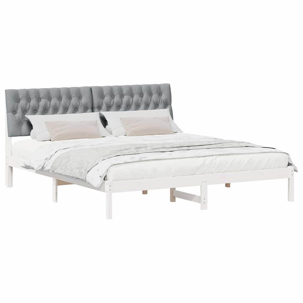 vidaXL Ramka łóżka z tapicerowanym wezgłowiem Biały 180 x 200 cm