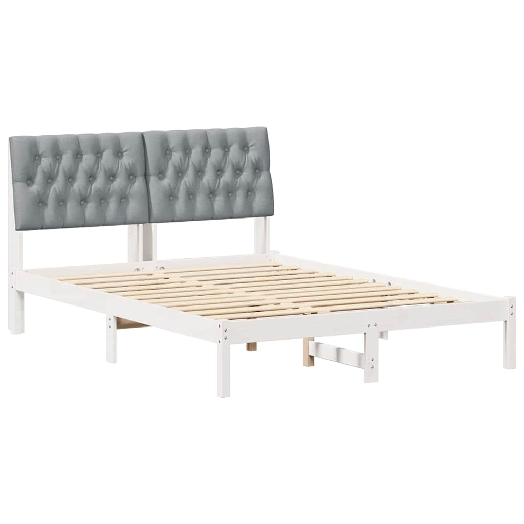 vidaXL Ramka łóżka z tapicerowanym wezgłowiem Biały 160 x 200 cm