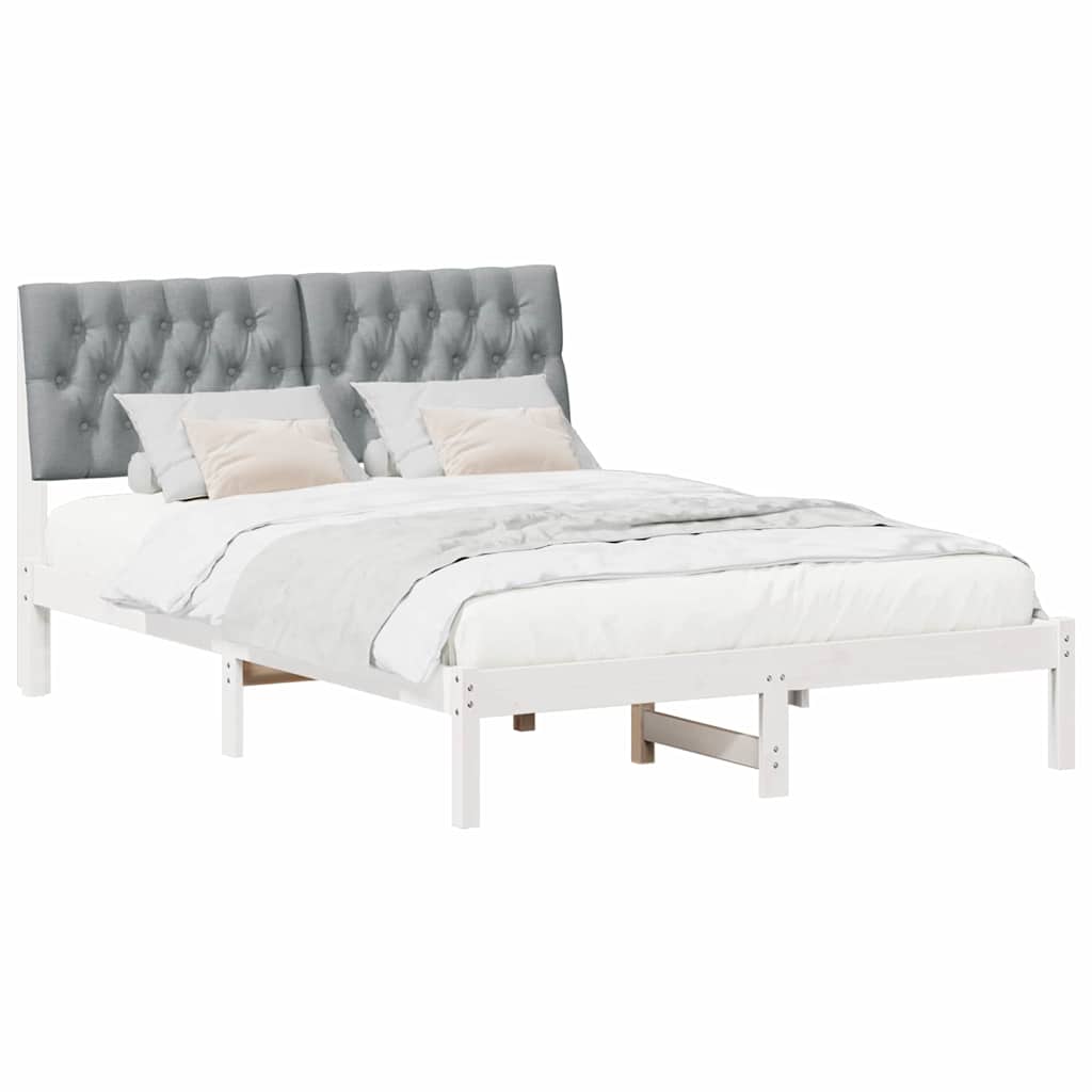 vidaXL Ramka łóżka z tapicerowanym wezgłowiem Biały 160 x 200 cm