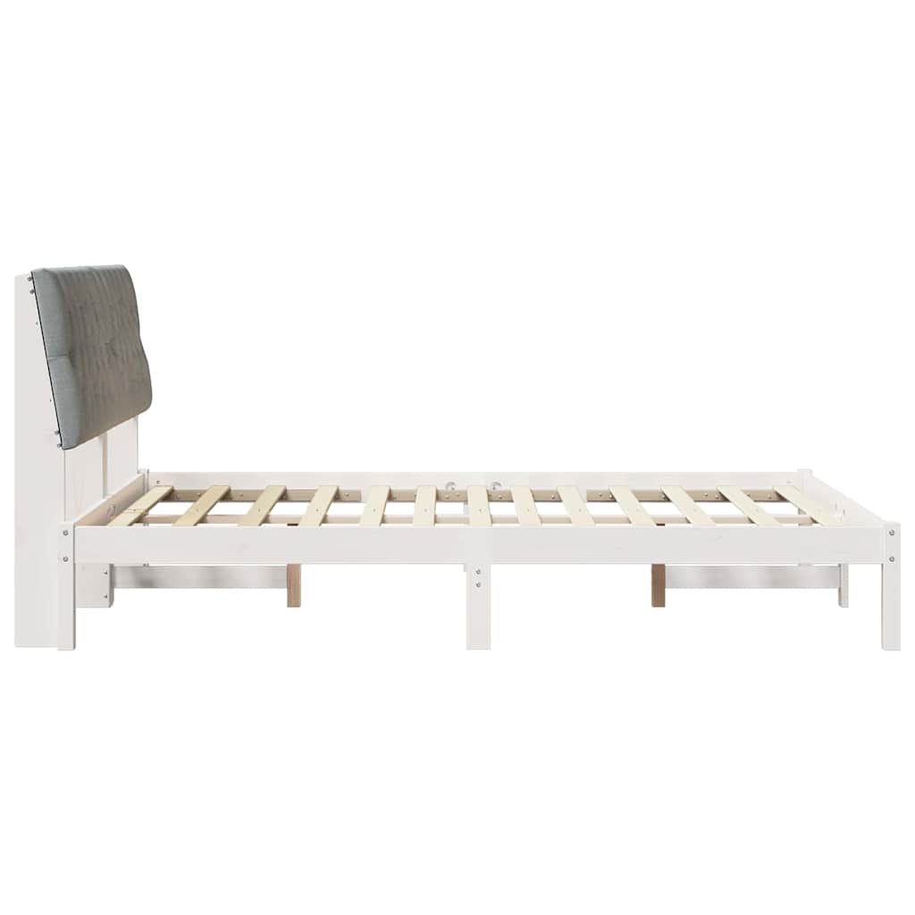 vidaXL Ramka łóżka z tapicerowanym wezgłowiem Biały 160 x 200 cm