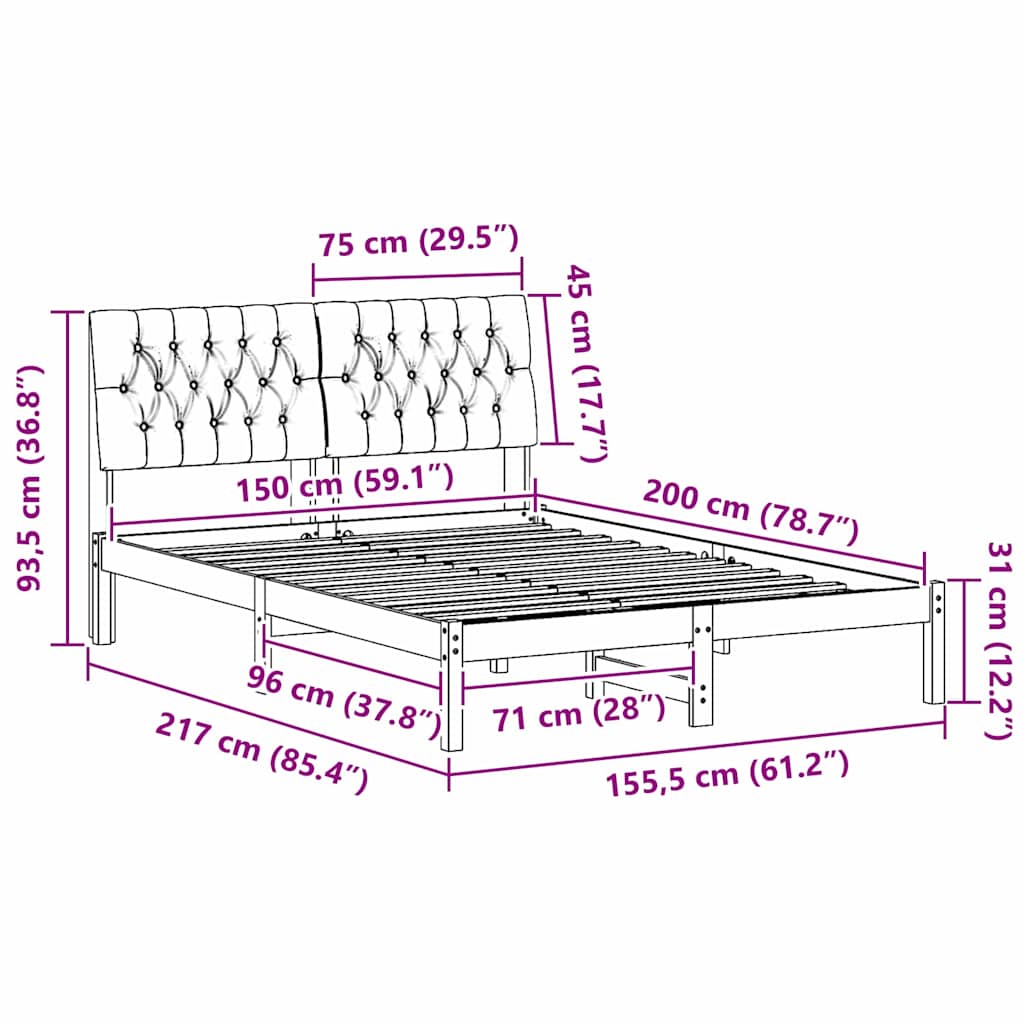 vidaXL Ramka łóżka z tapicerowanym wezgłowiem Brązowy 150 x 200 cm