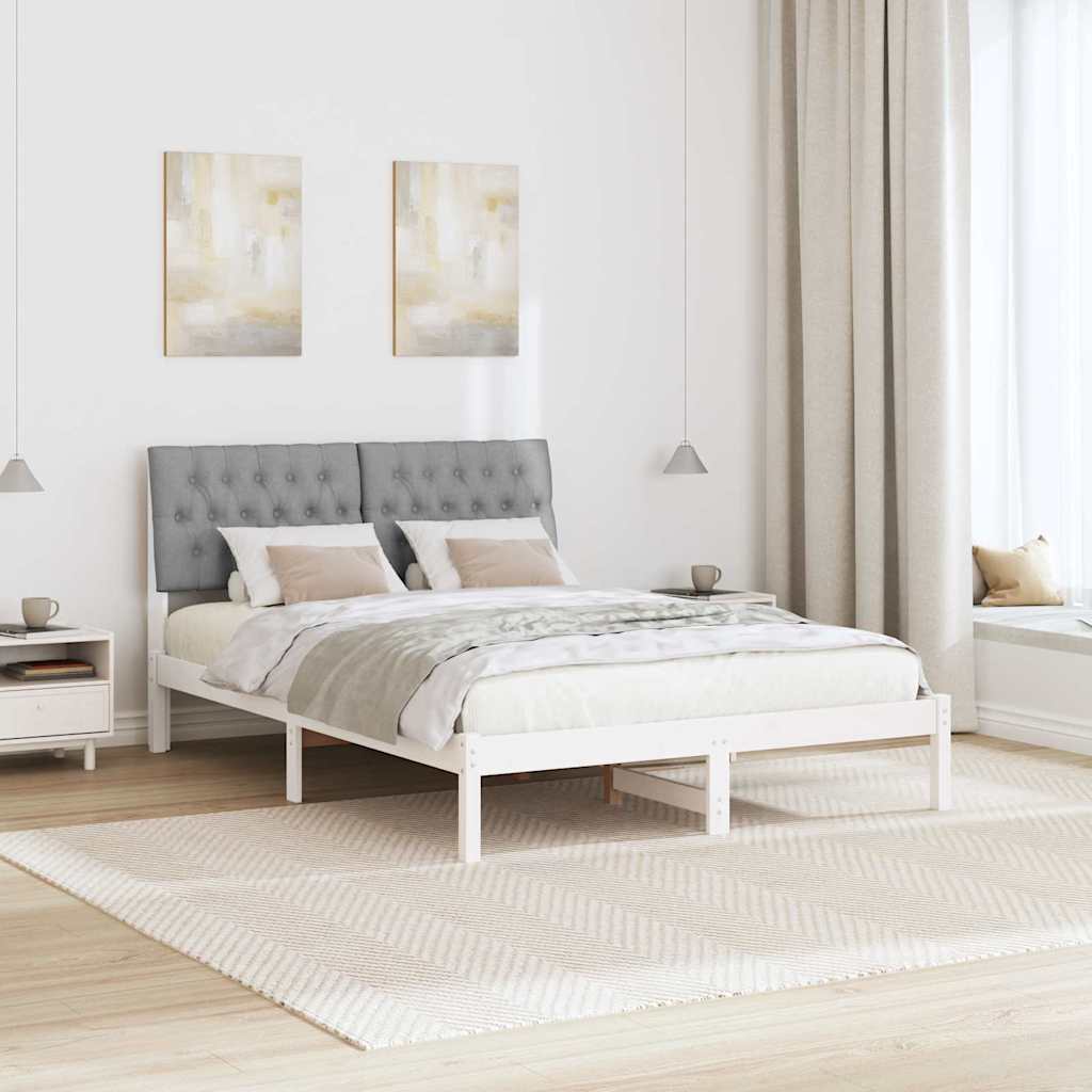 vidaXL Ramka łóżka z tapicerowanym wezgłowiem Biały 150 x 200 cm