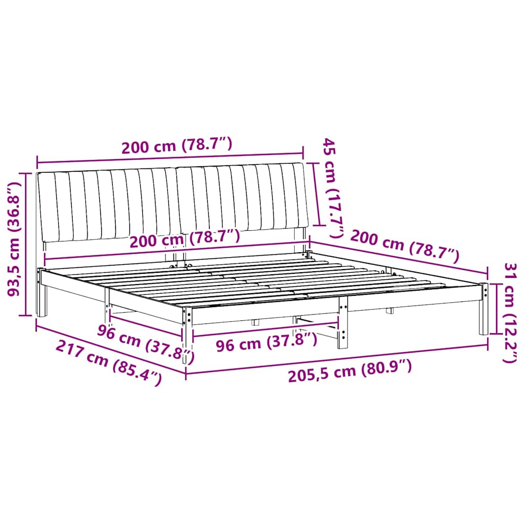 vidaXL Ramka łóżka Brązowy 200 x 200 cm Lite drewno sosnowe