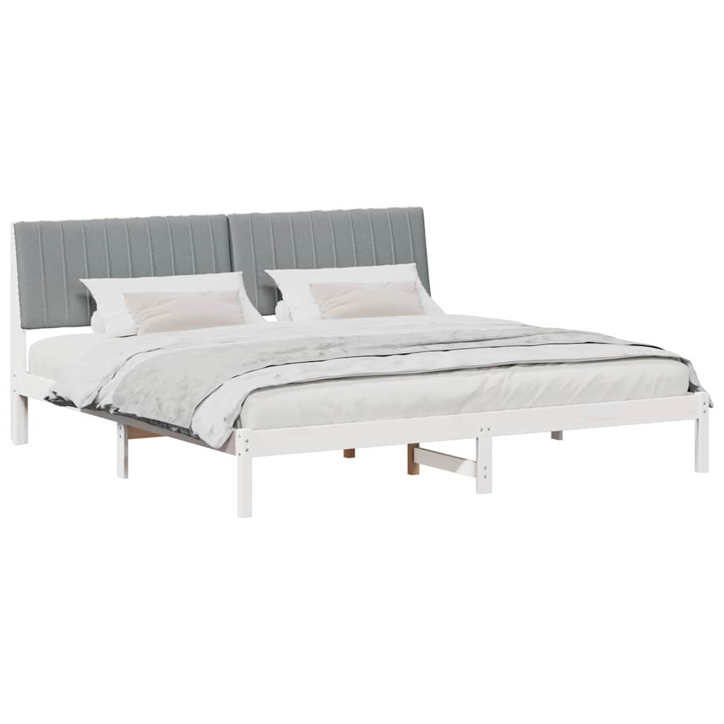 vidaXL Ramka łóżka Z zagłówkiem Biały 200 x 200 cm Lite drewno sosnowe