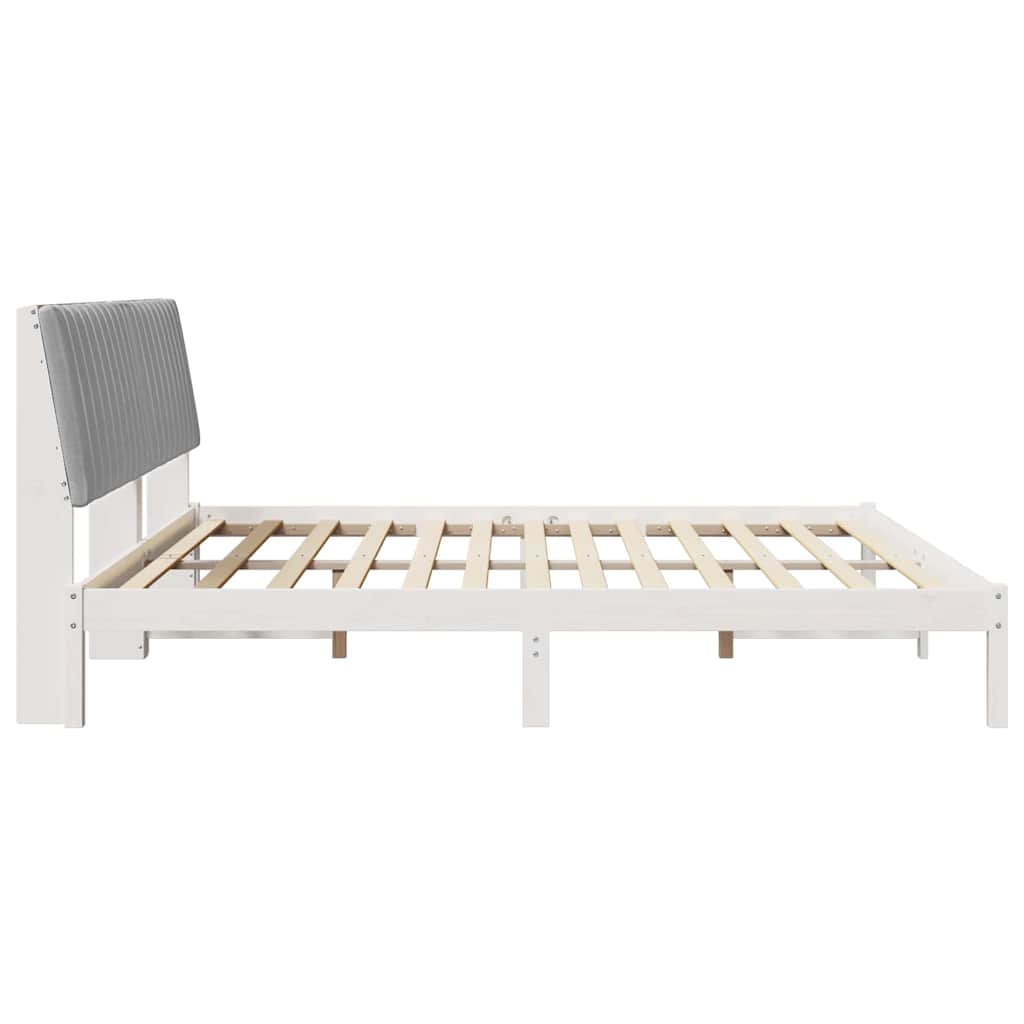 vidaXL Ramka łóżka Z zagłówkiem Biały 200 x 200 cm Lite drewno sosnowe