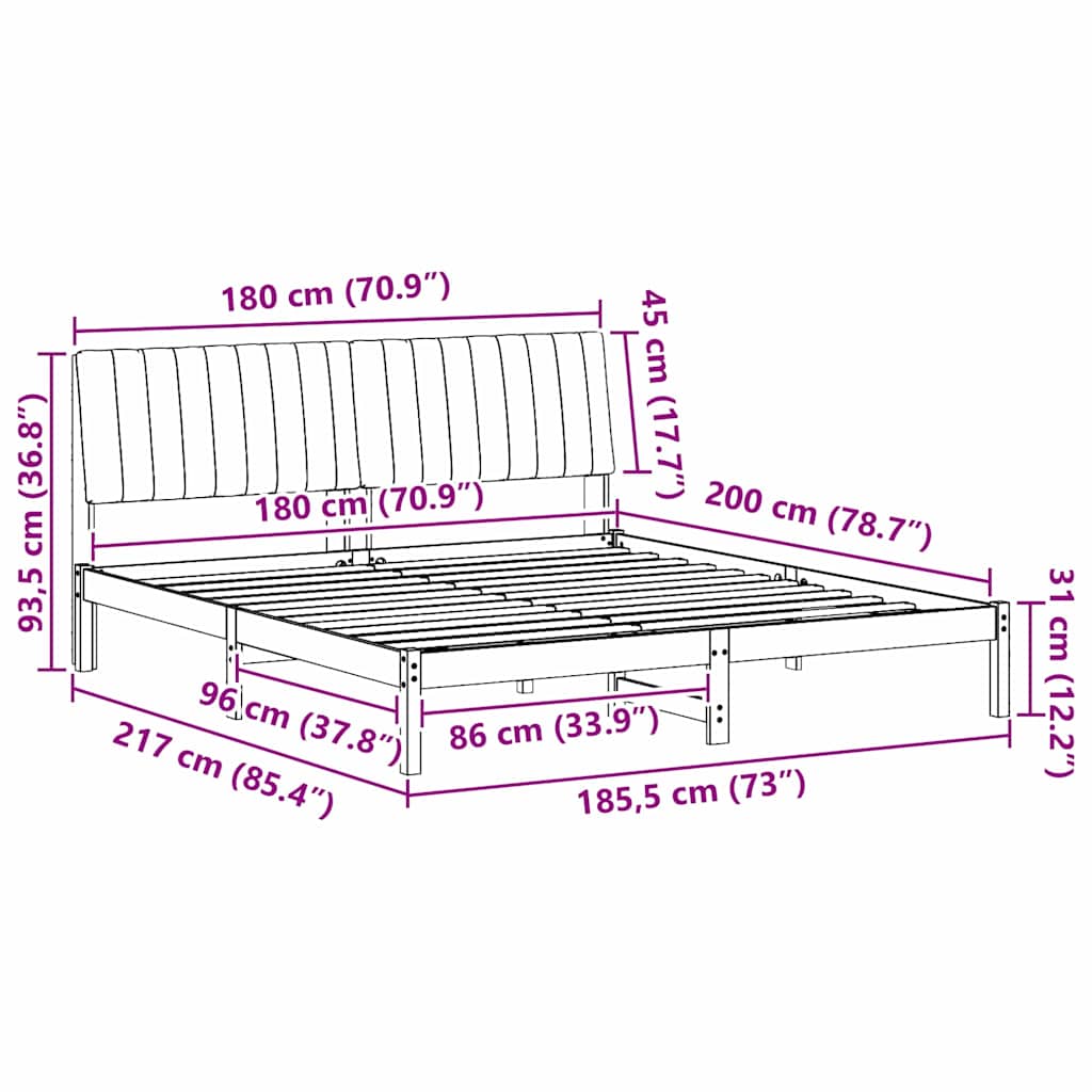 vidaXL Ramka łóżka Brązowy 180 x 200 cm Lite drewno sosnowe