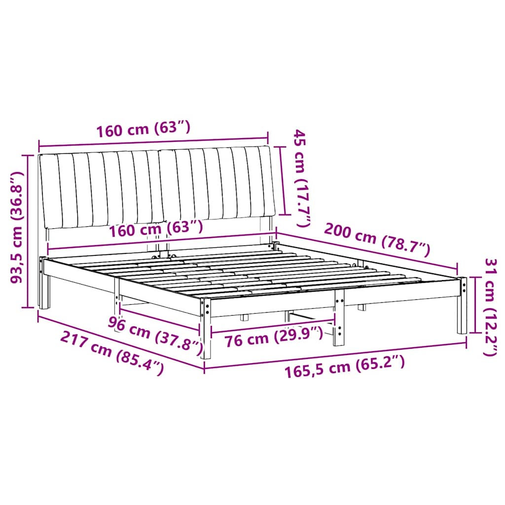 vidaXL Ramka łóżka Brązowy 160 x 200 cm Lite drewno sosnowe