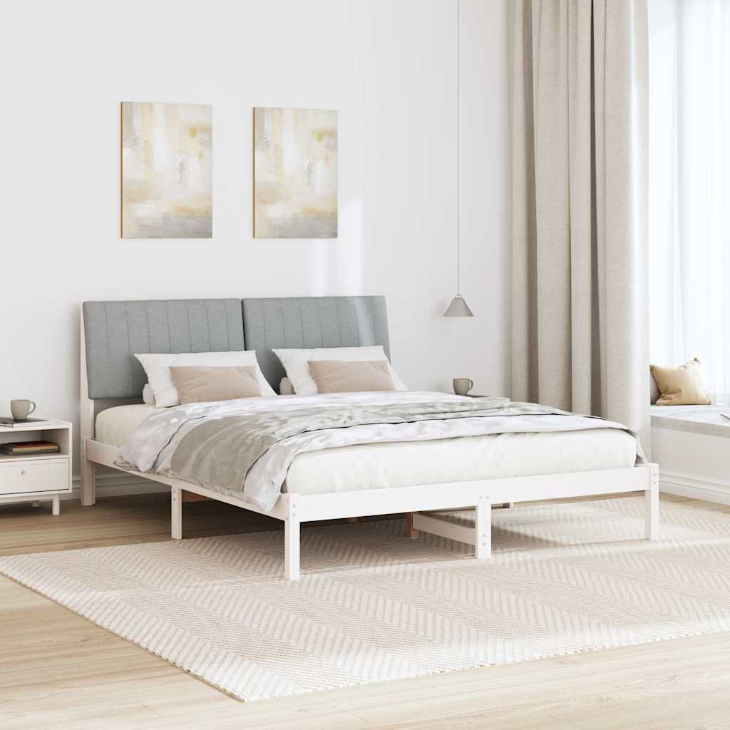 vidaXL Ramka łóżka Z zagłówkiem Biały 160 x 200 cm Lite drewno sosnowe