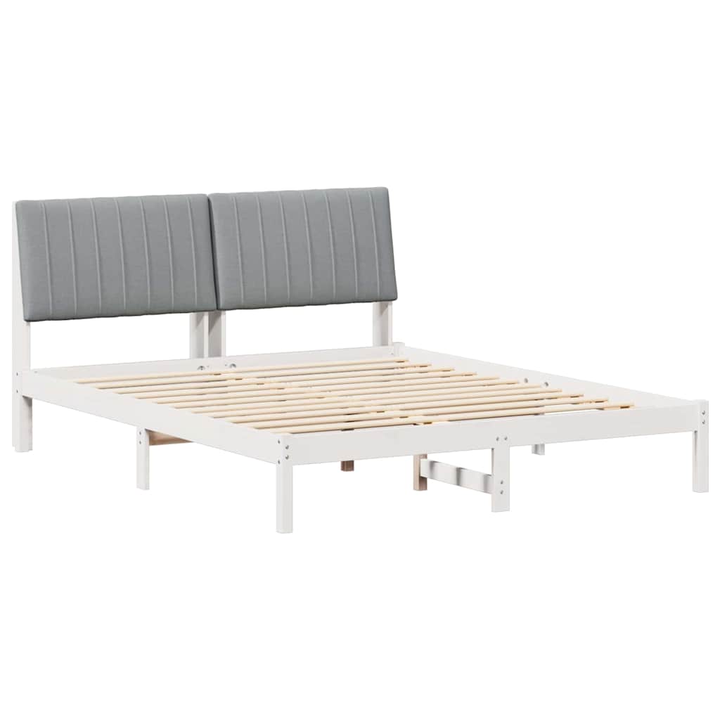 vidaXL Ramka łóżka Z zagłówkiem Biały 160 x 200 cm Lite drewno sosnowe