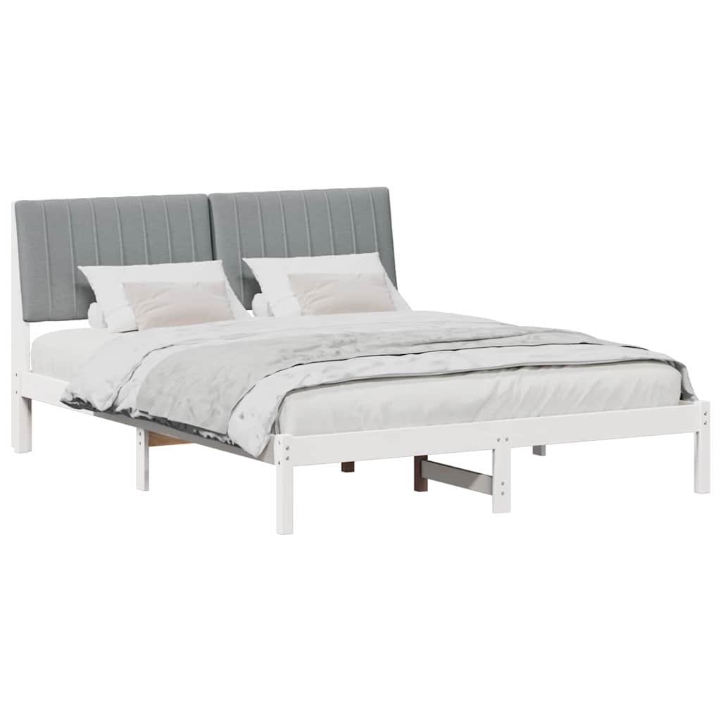 vidaXL Ramka łóżka Z zagłówkiem Biały 150 x 200 cm Lite drewno sosnowe