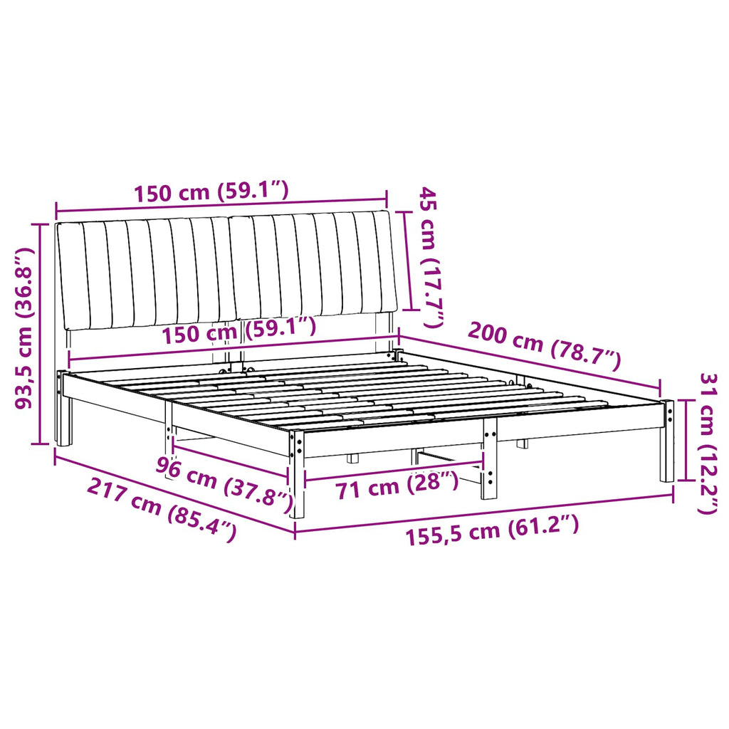 vidaXL Ramka łóżka Z zagłówkiem Biały 150 x 200 cm Lite drewno sosnowe