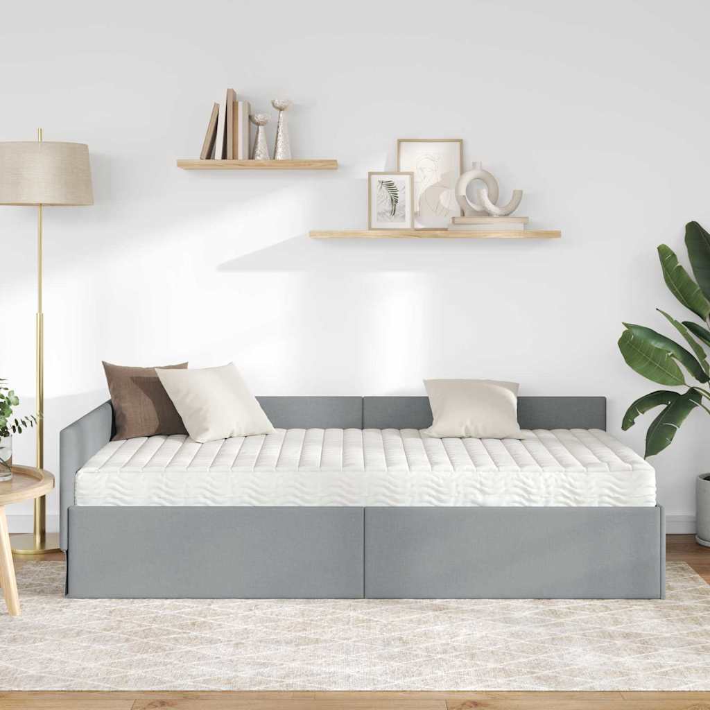 vidaXL Rama Łóżka Narożnego z Materacem Inny 2 pcs Jasnoszary tkanina