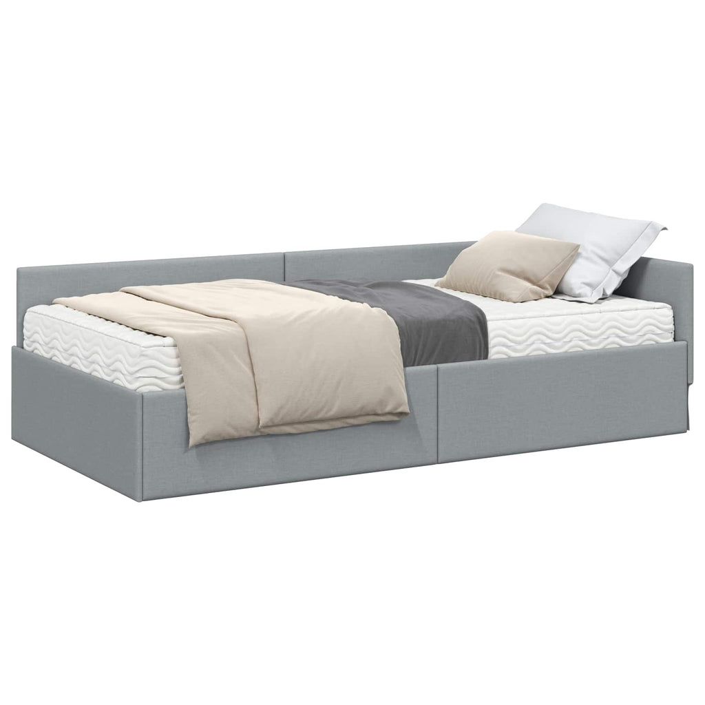 vidaXL Rama Łóżka Narożnego z Materacem Inny 2 pcs Jasnoszary tkanina
