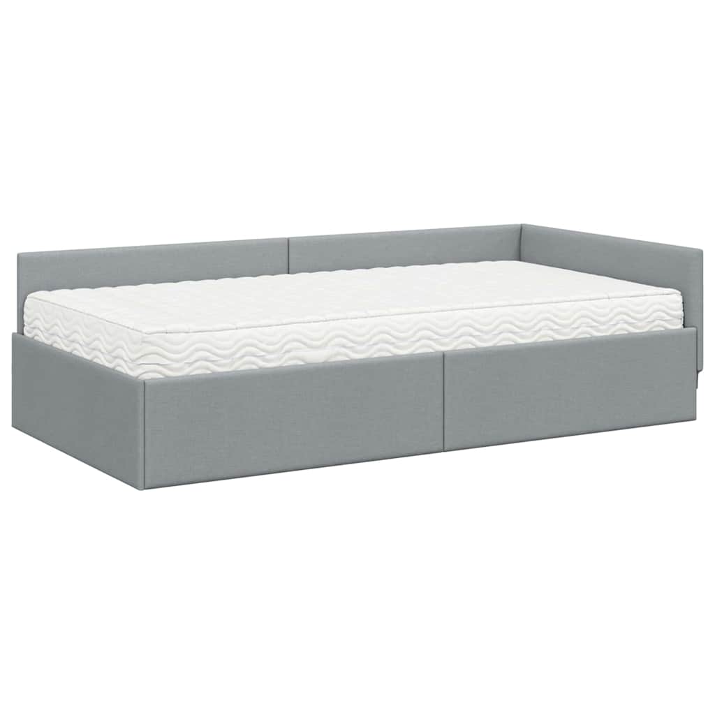 vidaXL Rama Łóżka Narożnego z Materacem Inny 2 pcs Jasnoszary tkanina