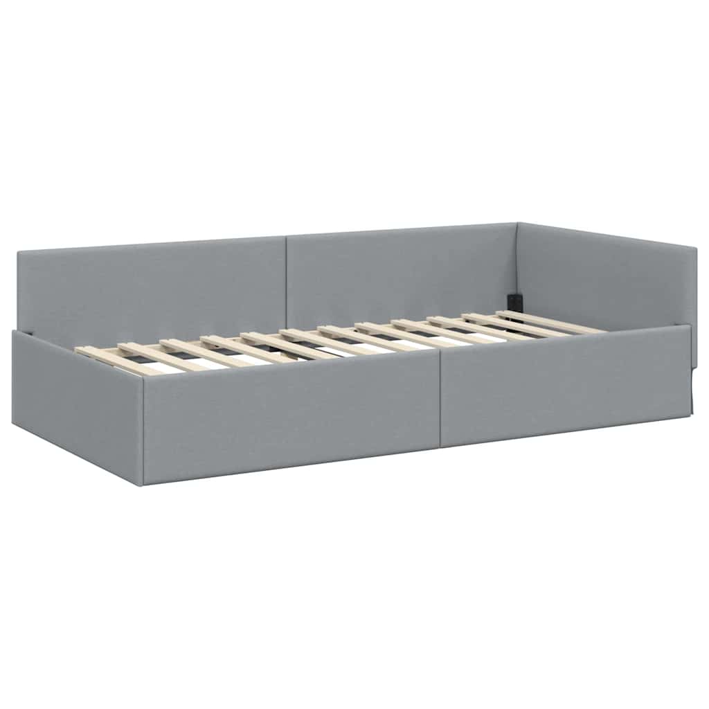vidaXL Rama Łóżka Narożnego z Materacem Inny 2 pcs Jasnoszary tkanina