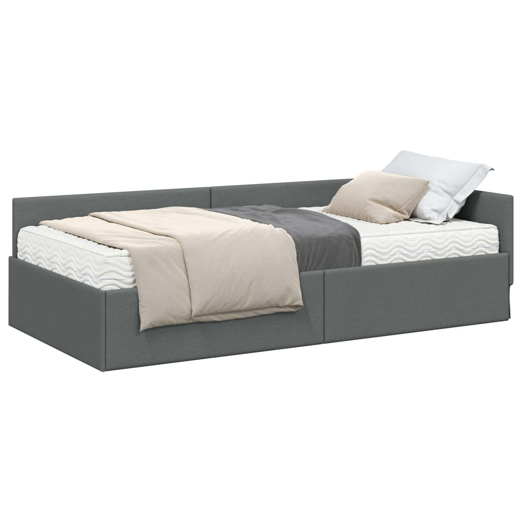 vidaXL Rama Łóżka Narożnego z Materacem Inny 2 pcs Szary tkanina