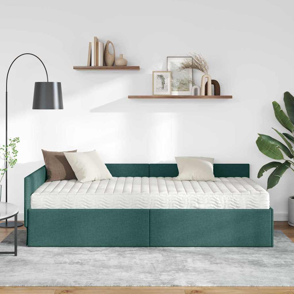vidaXL Rama Łóżka Narożnego z Materacem Inny 2 pcs Zielony tkanina