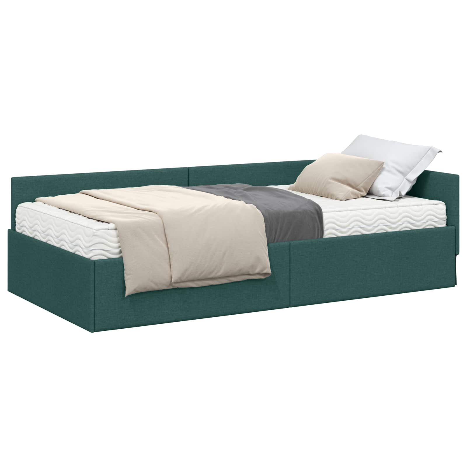vidaXL Rama Łóżka Narożnego z Materacem Inny 2 pcs Zielony tkanina