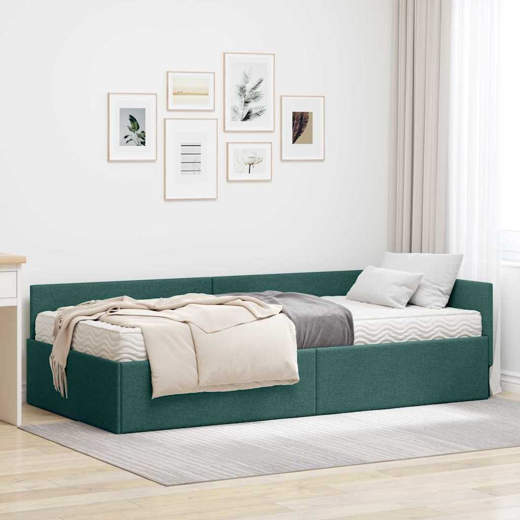 vidaXL Rama Łóżka Narożnego z Materacem Inny 2 pcs Zielony tkanina