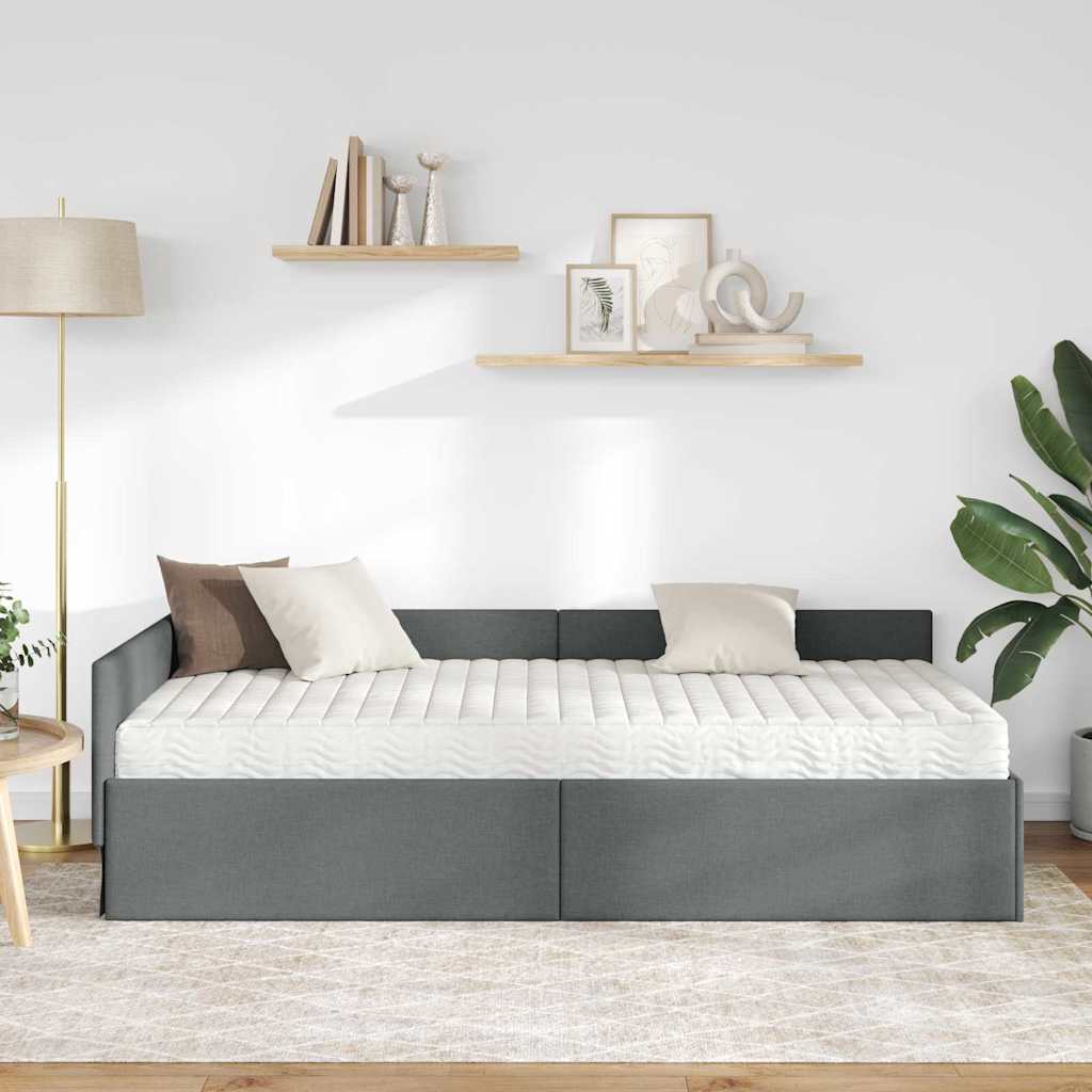vidaXL Rama Łóżka Narożnego z Materacem Inny 2 pcs Szary tkanina