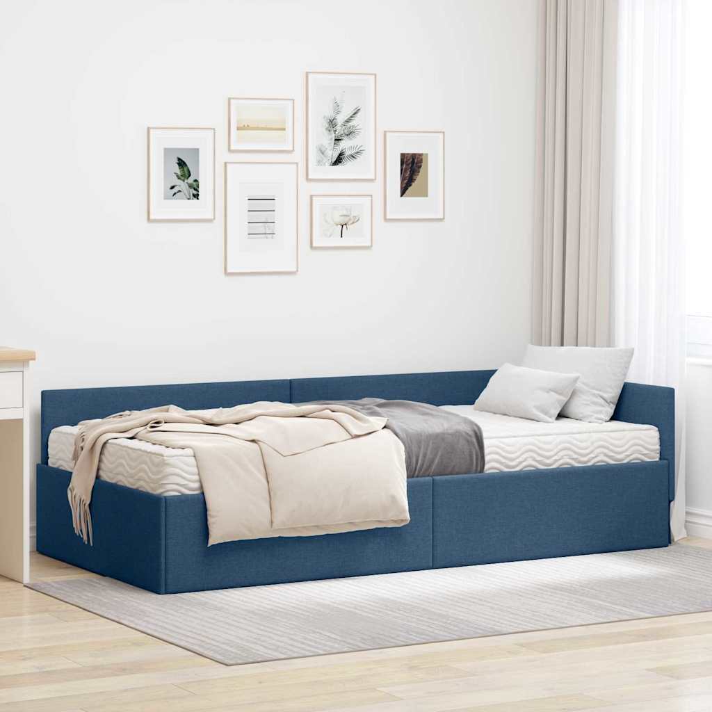 vidaXL Rama Łóżka Narożnego z Materacem 2 szt. Niebieski 90 x 200 cm