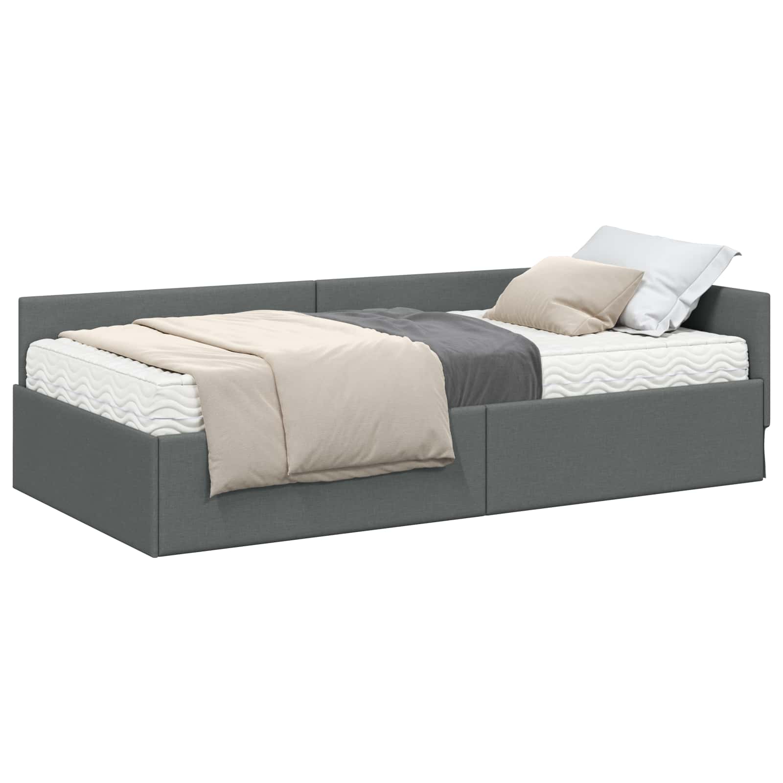 vidaXL Rama Łóżka Narożnego z Materacem Inny 2 pcs Szary tkanina