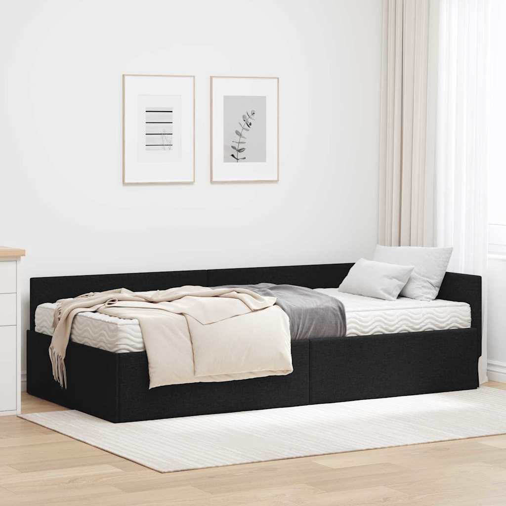 vidaXL Rama Łóżka Narożnego z Materacem 2 szt. Czarny 100 x 200 cm