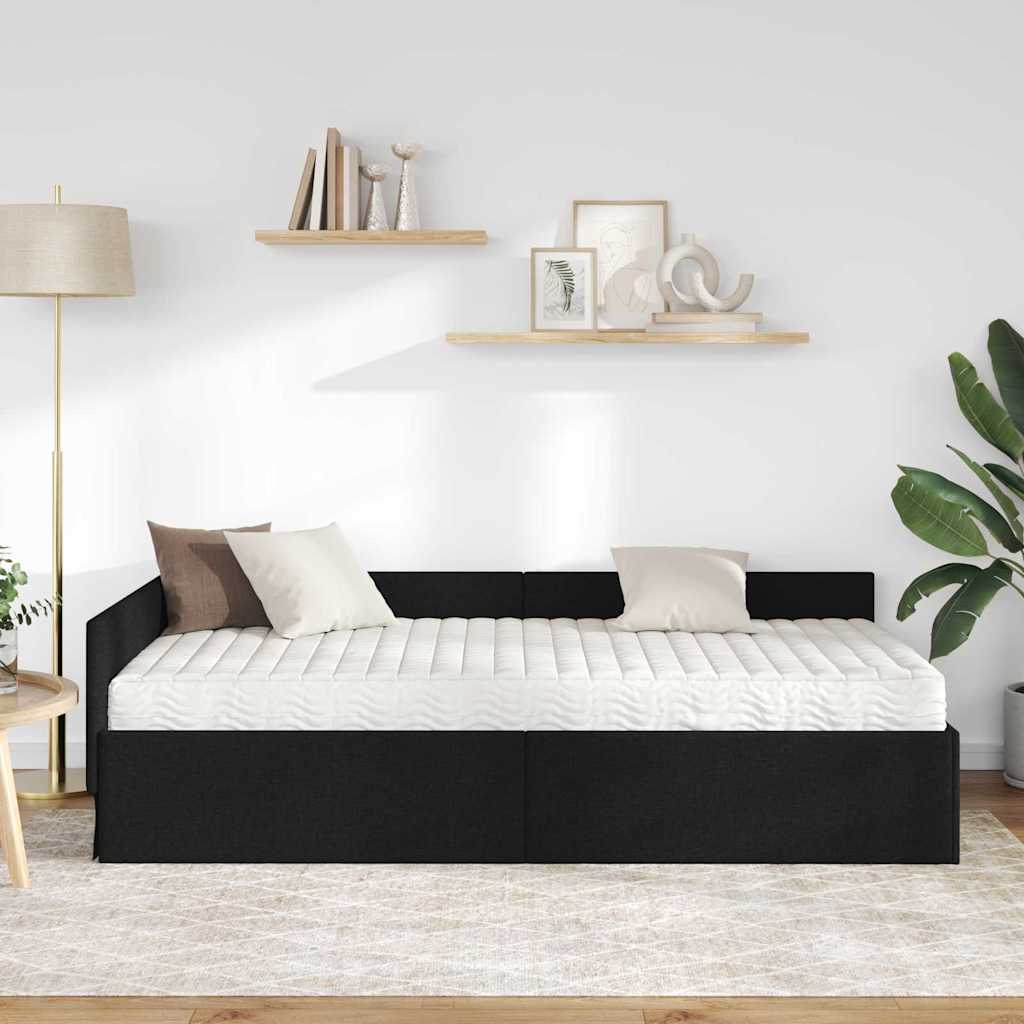 vidaXL Rama Łóżka Narożnego z Materacem 2 szt. Czarny 100 x 200 cm