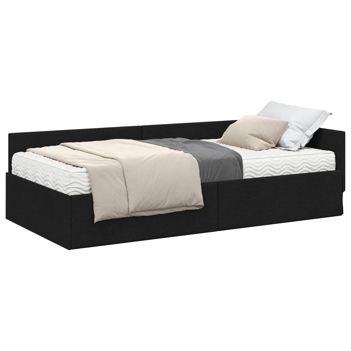 vidaXL Rama Łóżka Narożnego z Materacem 2 szt. Czarny 100 x 200 cm