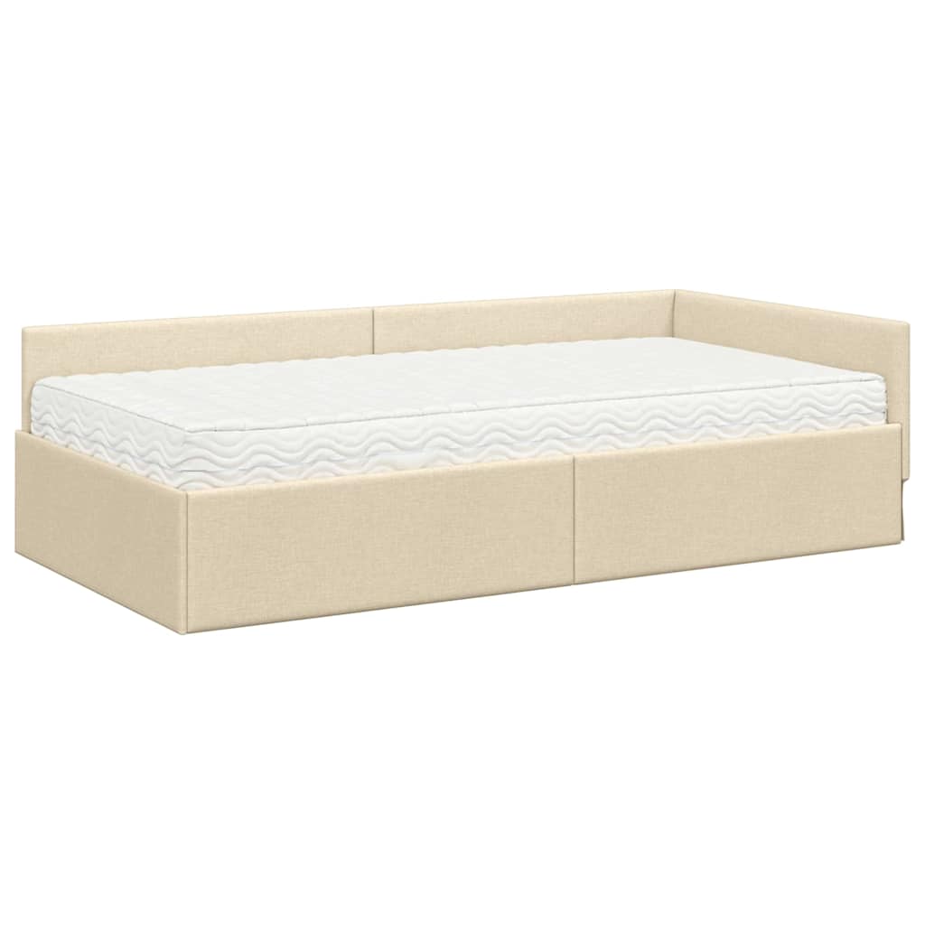 vidaXL Rama Łóżka Narożnego z Materacem 2 szt. Kremowy 100 x 200 cm