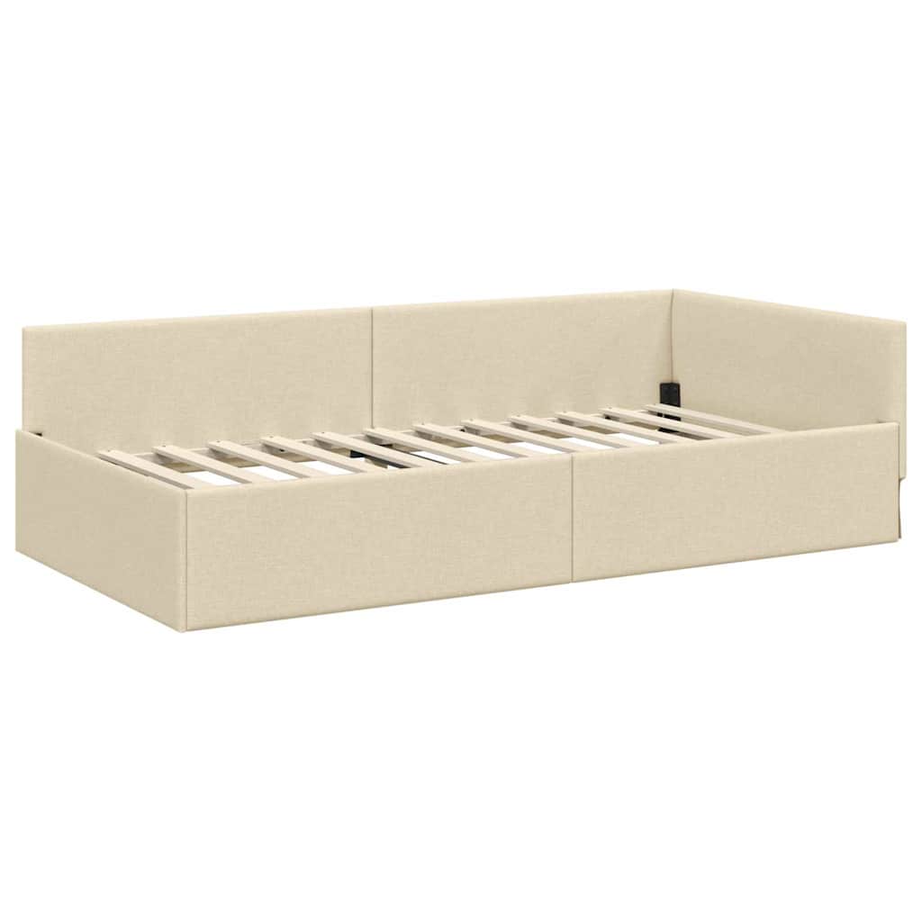 vidaXL Rama Łóżka Narożnego z Materacem 2 szt. Kremowy 100 x 200 cm